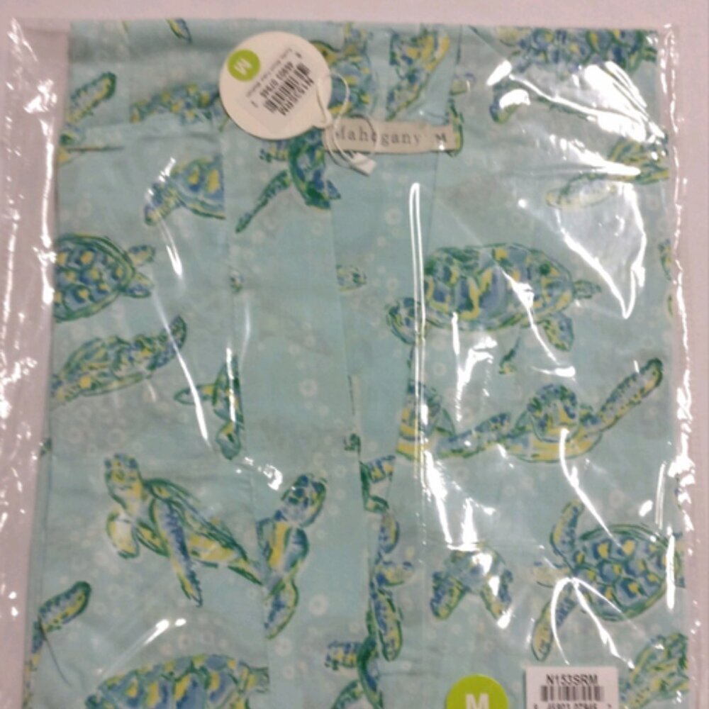 Mahogany Turtle Print Cotton Robe Size S Light Green Kimono Dressing Gown - Picture 10 of 11